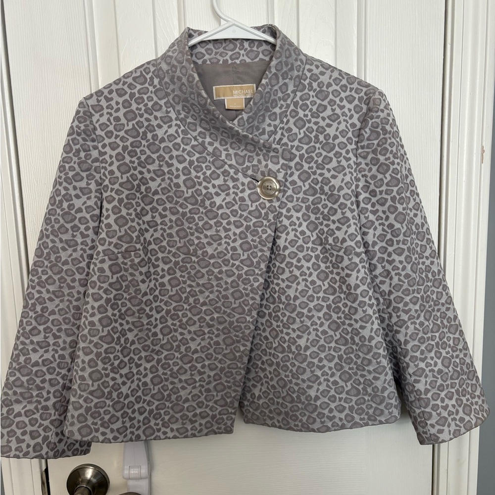 Michael Kors Leopard Print Silver Gray Trapeze Blazer Jacket Size 6
